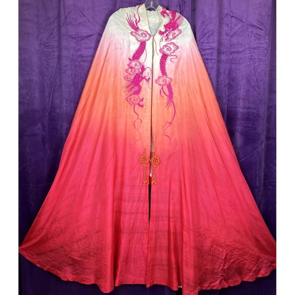 Amazing Qing -  ROC Pink Silk Ombré Dragon Cape Edwardian - 20s  Flapper